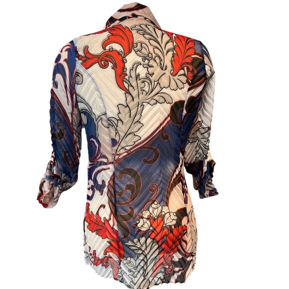 DAVID CLINE Sheer Top Size Medium Paisley Print Beautiful Buttons 3/4 Sleeves - Picture 3 of 8